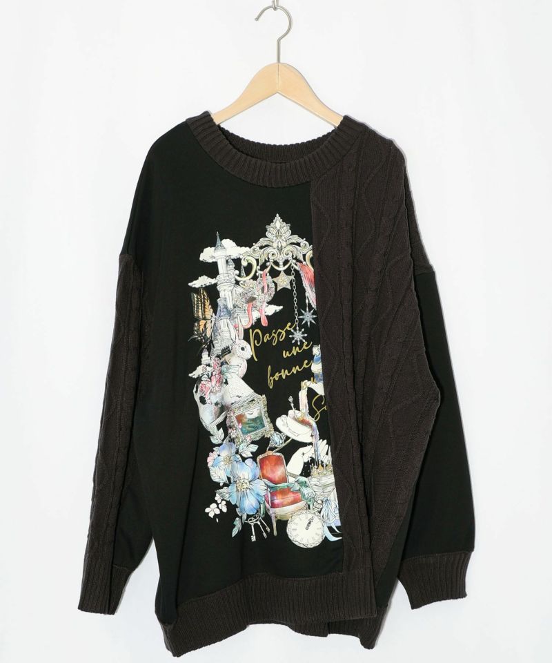 童話風プリント異素材切替プルオーバー-11