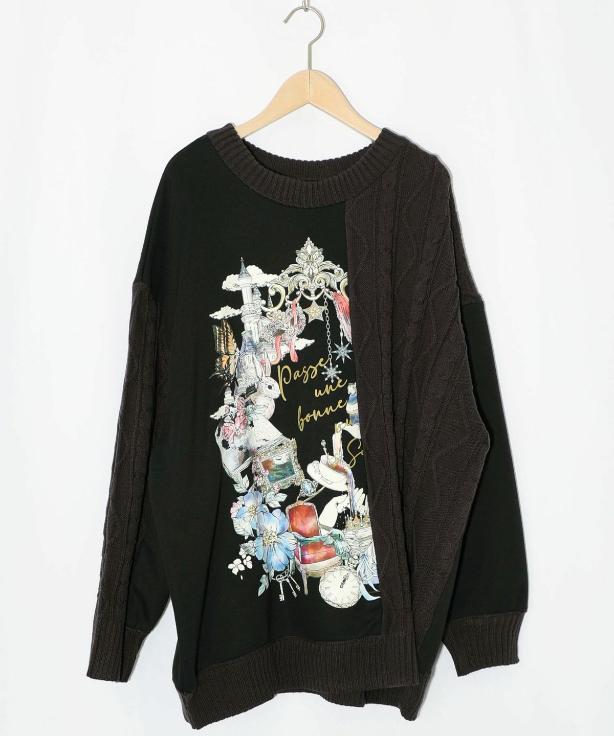 童話風プリント異素材切替プルオーバー-11