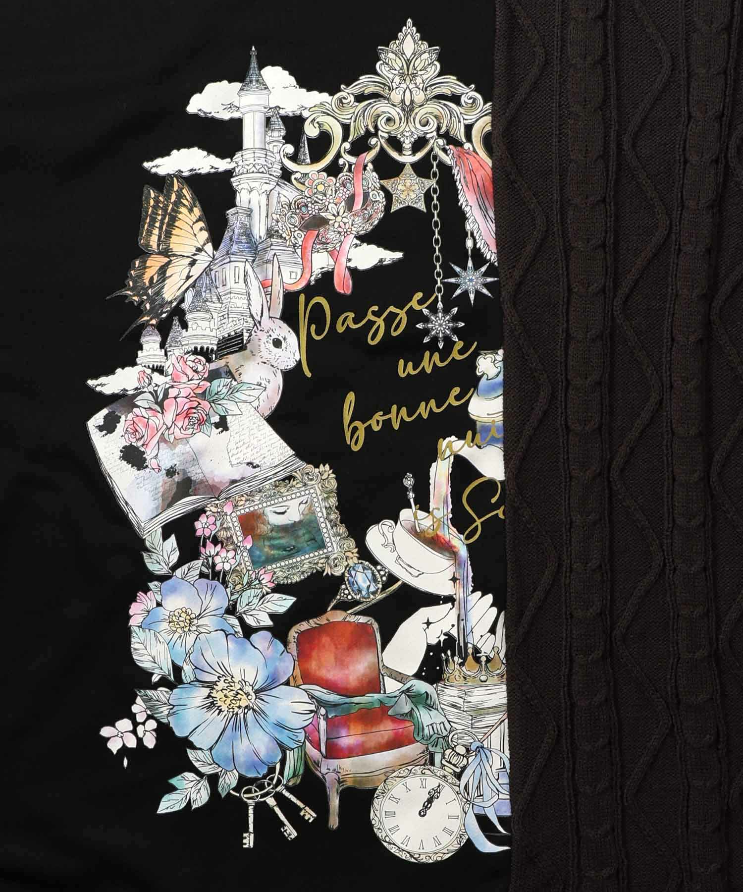 553288：童話風プリント異素材切替プルオーバーの通販-ScoLar