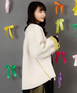 553285：花刺繍バイカラーニットカーディガンの通販-ScoLar