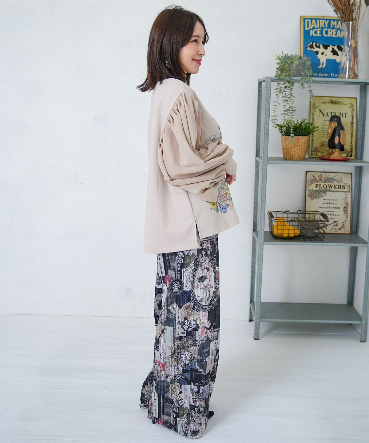 花柄ラベルプリーツパンツ-6