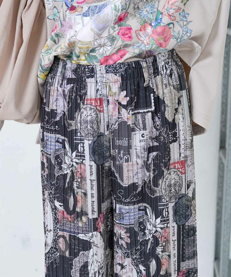 花柄ラベルプリーツパンツ-7