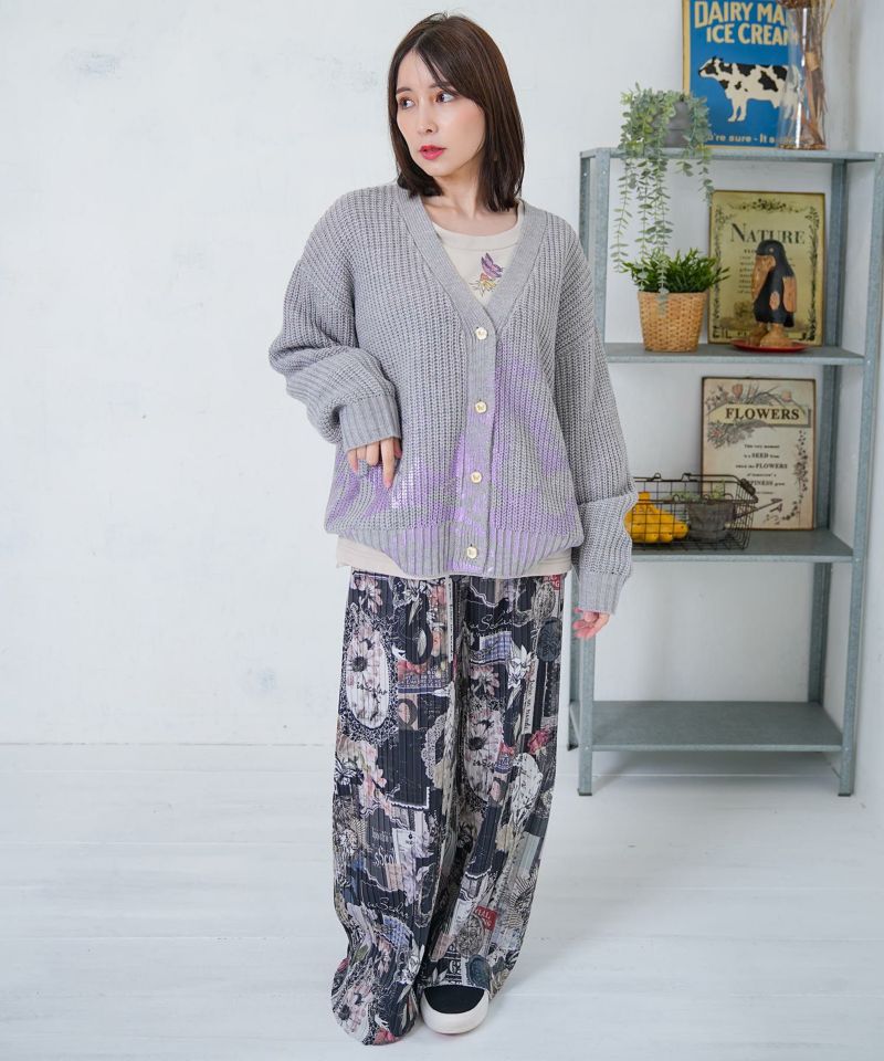 蝶柄箔プリントニットカーディガン-2