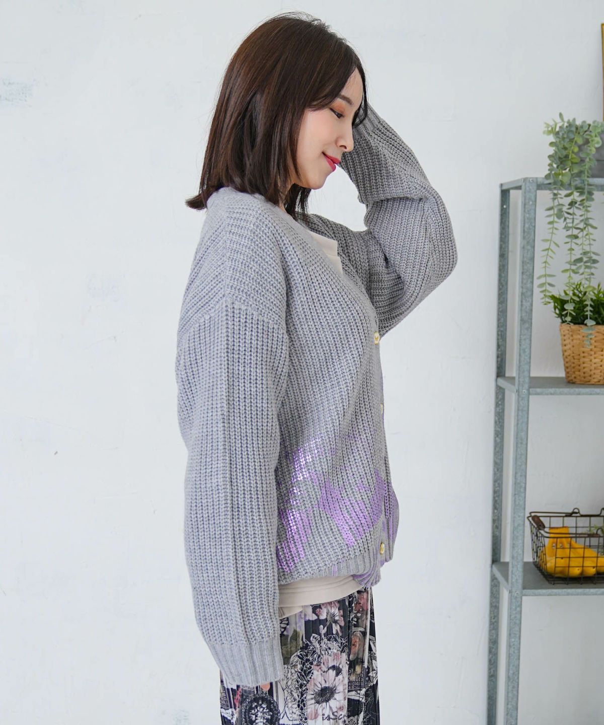 蝶柄箔プリントニットカーディガン-4