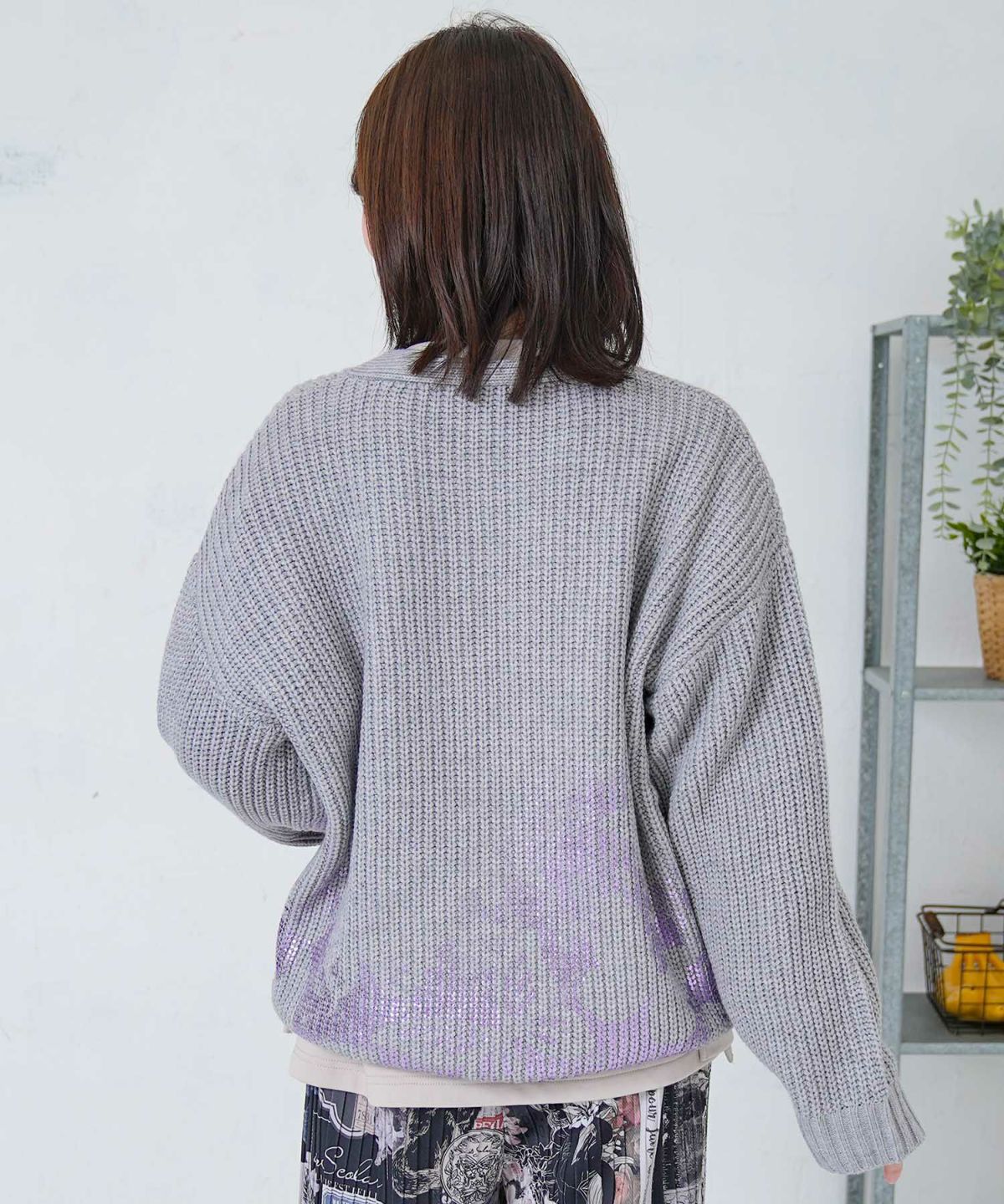 蝶柄箔プリントニットカーディガン-5