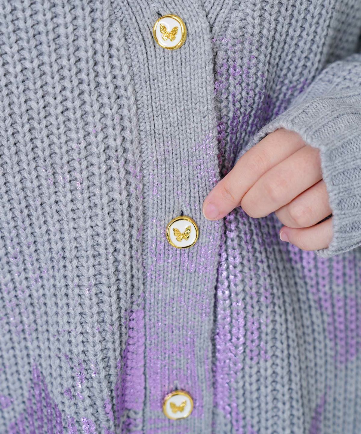 蝶柄箔プリントニットカーディガン-7