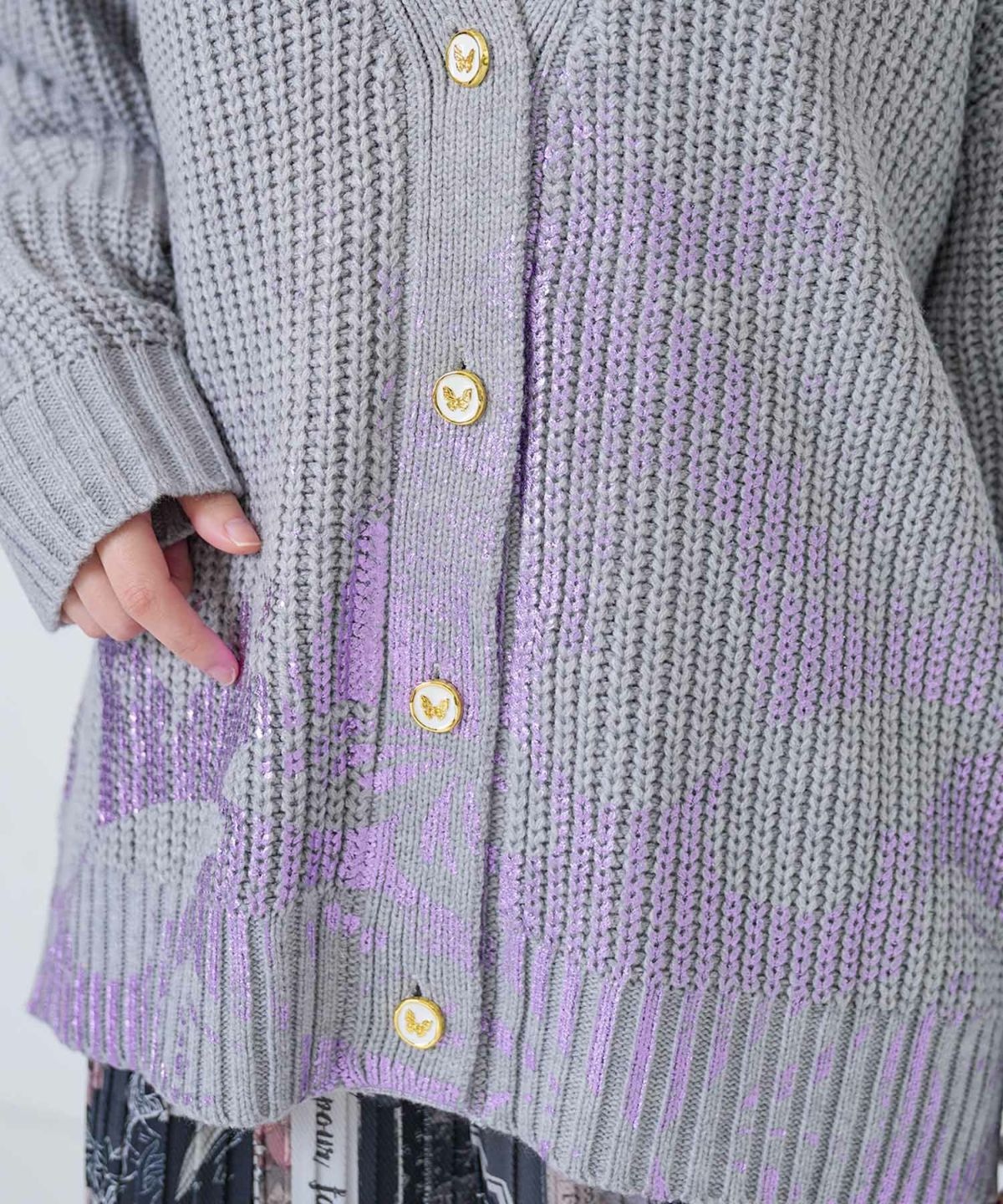 蝶柄箔プリントニットカーディガン-8