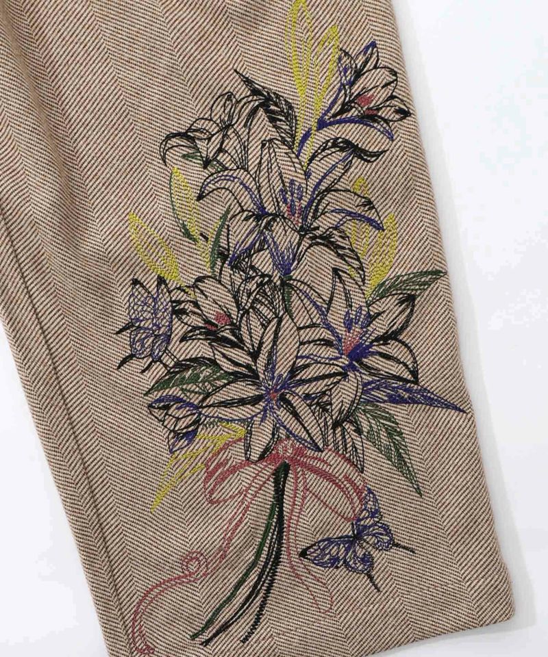 異素材切替×花束刺繍パンツ-14