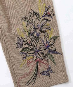 異素材切替×花束刺繍パンツ-14