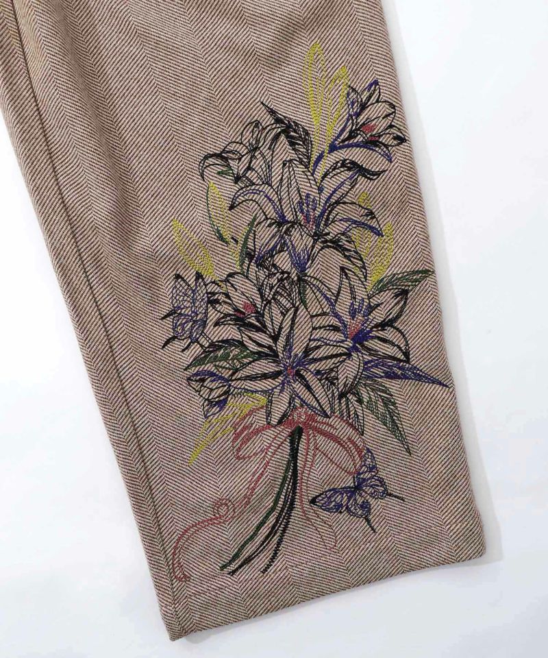 異素材切替×花束刺繍パンツ-18