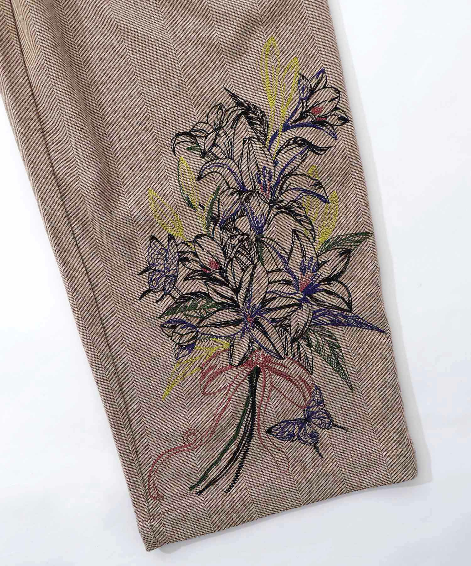 異素材切替×花束刺繍パンツ-18