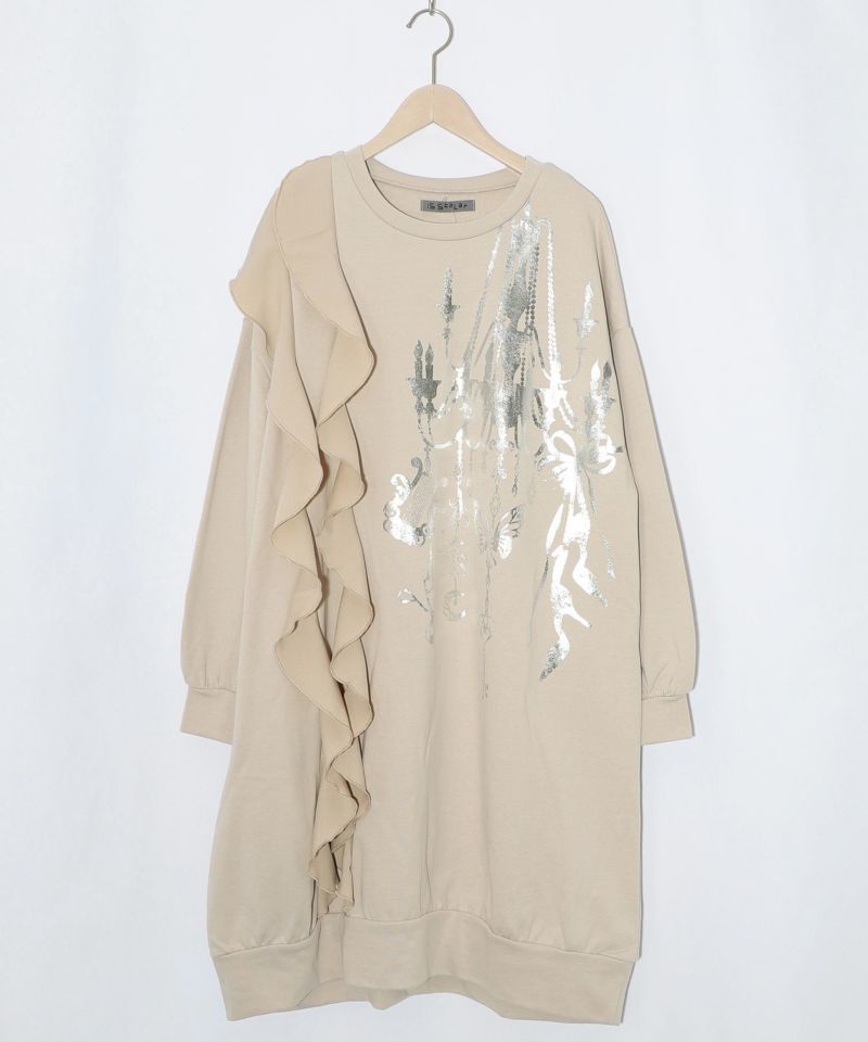 箔プリントシャンデリア フリル裏毛ワンピース-8