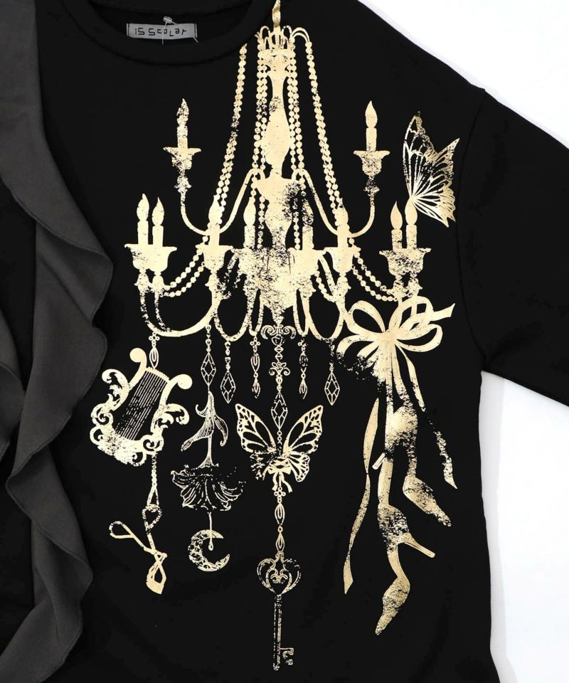 箔プリントシャンデリア フリル裏毛ワンピース-11