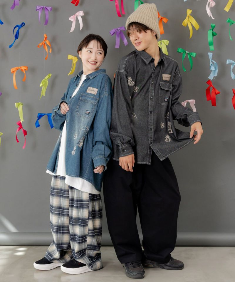 ラビルとネコのスノーメモリー刺繍デニムシャツ-2