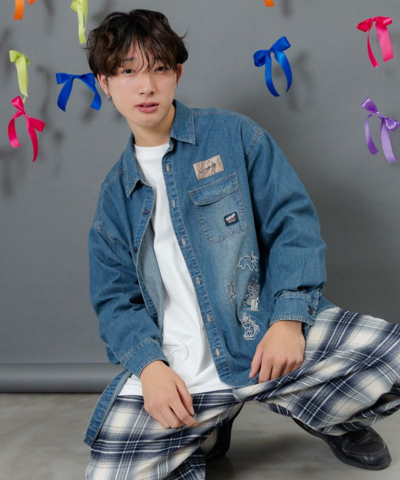 ラビルとネコのスノーメモリー刺繍デニムシャツ-7