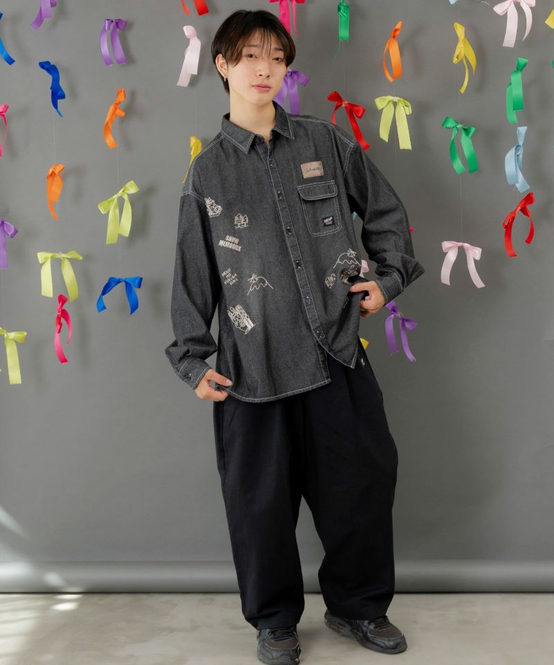 TaniYuuki タニノユ刺繍　館内着　ブラック　フリーサイズ　新品・未開封 353141：ラビルとネコのスノーメモリー刺繍デニムシャツの通販-ScoLar