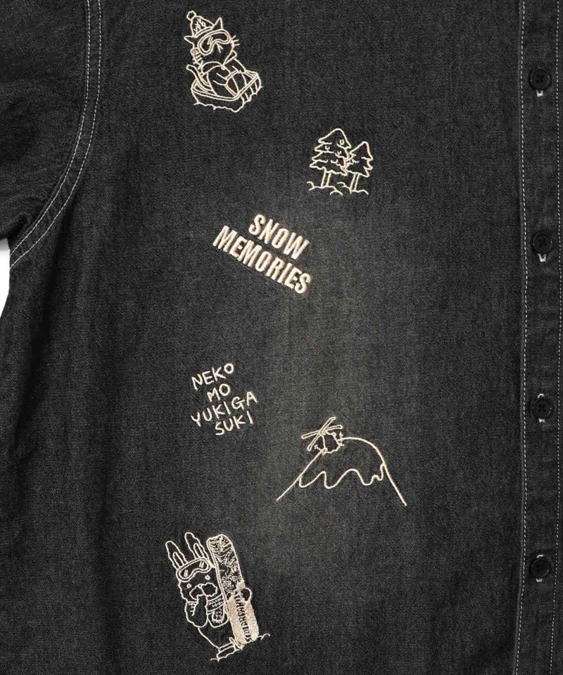 ラビルとネコのスノーメモリー刺繍デニムシャツ-20