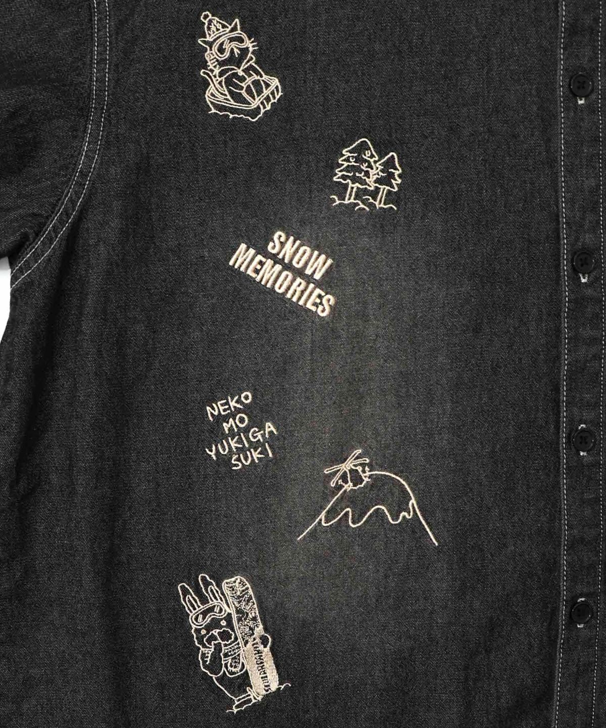 ラビルとネコのスノーメモリー刺繍デニムシャツ-20