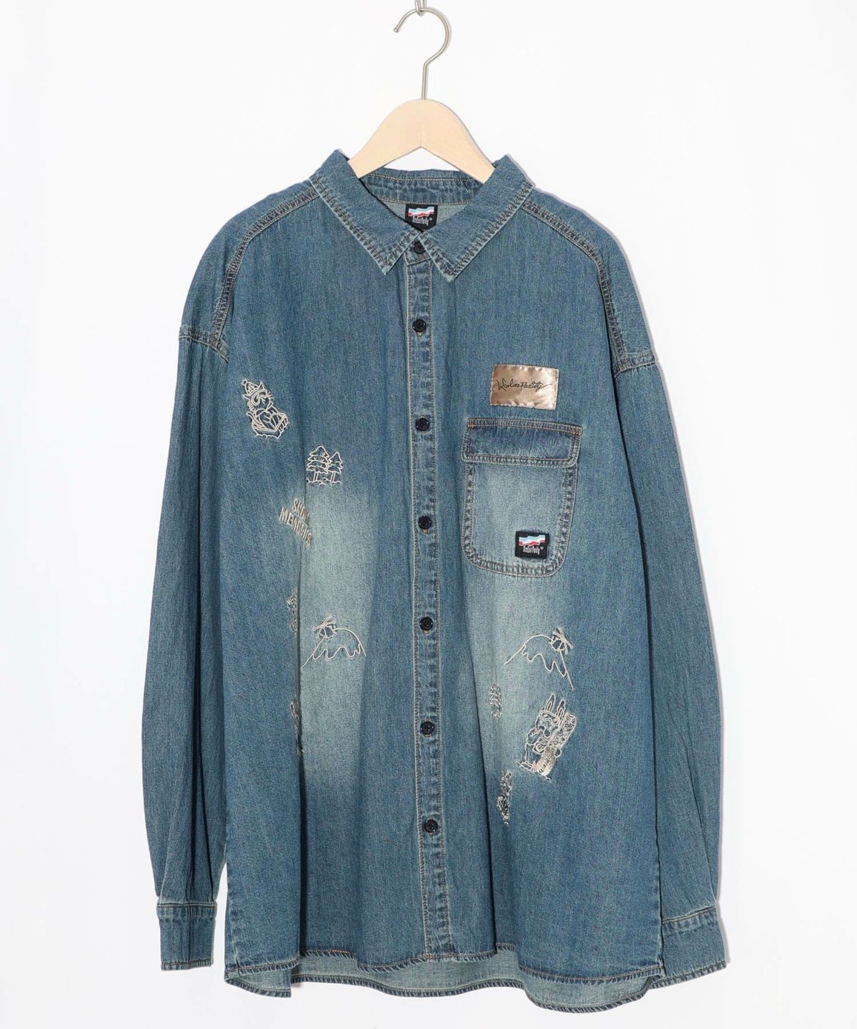 ラビルとネコのスノーメモリー刺繍デニムシャツ-21