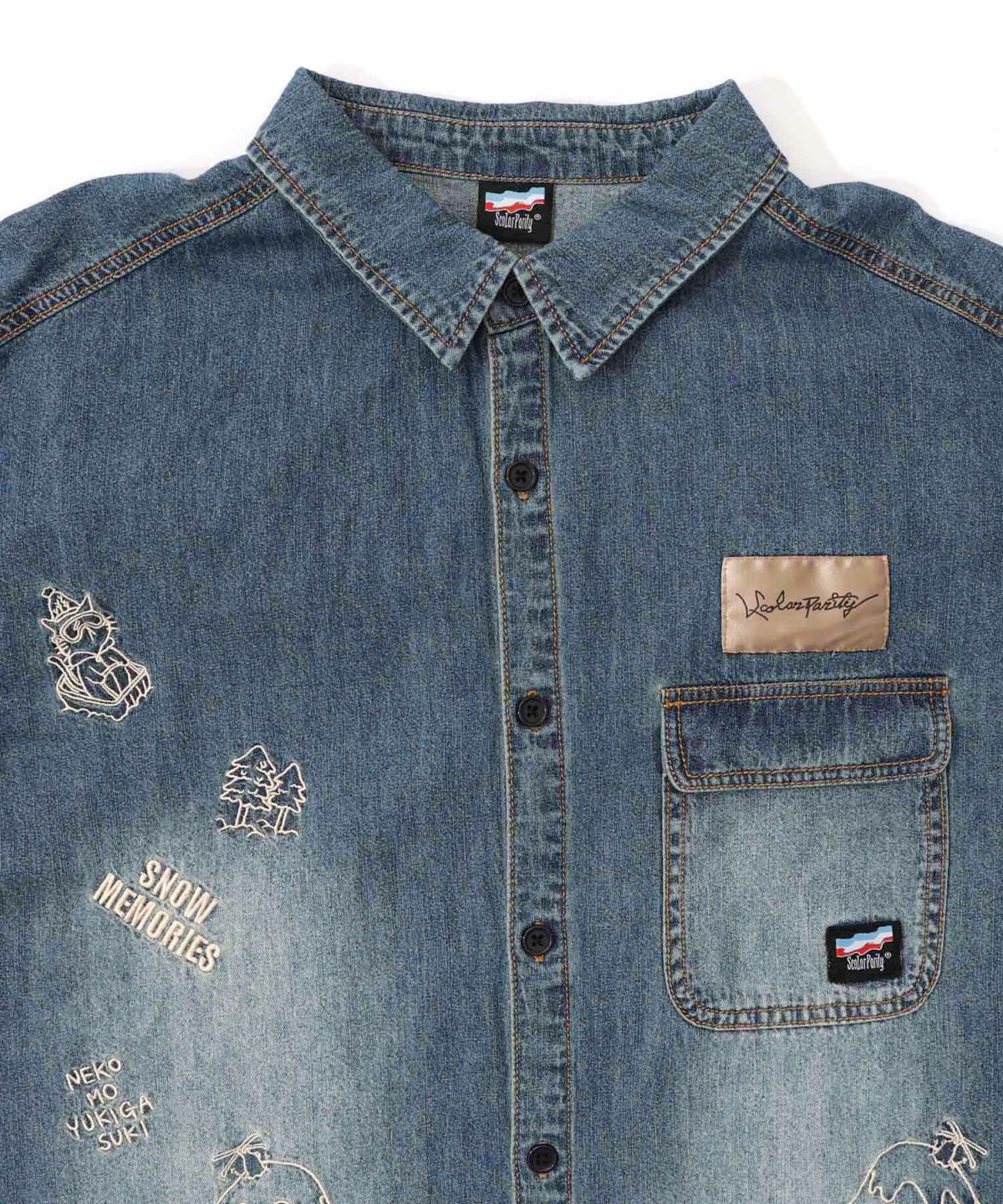 ラビルとネコのスノーメモリー刺繍デニムシャツ-24