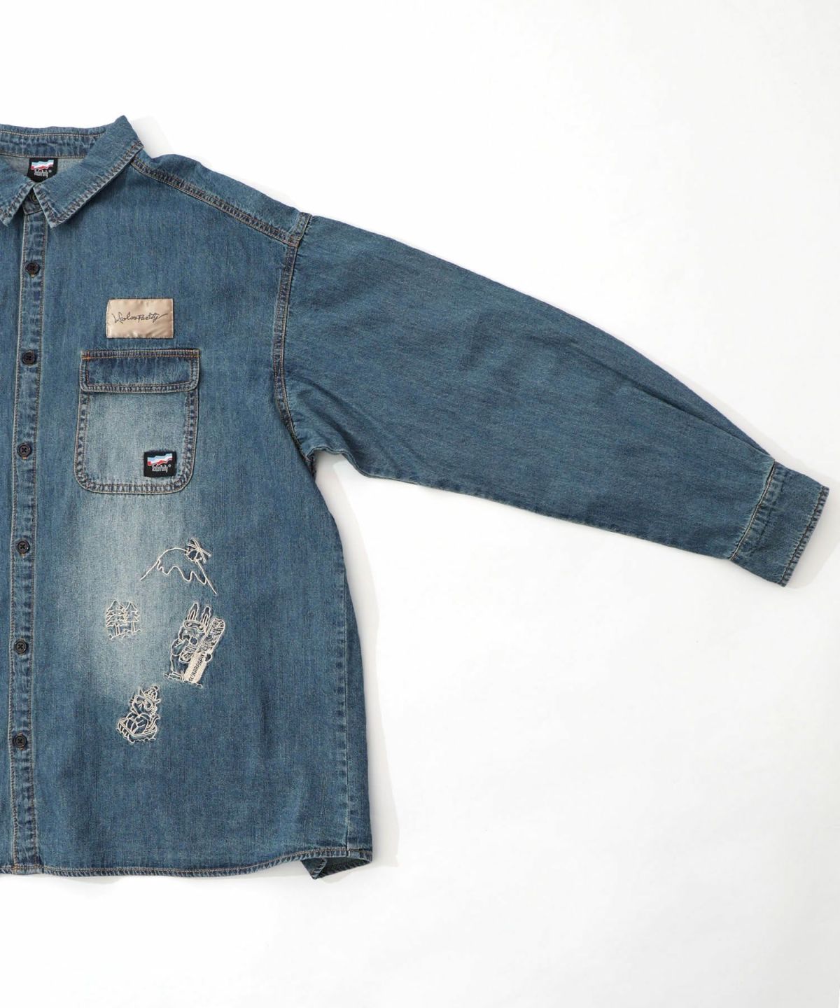 ラビルとネコのスノーメモリー刺繍デニムシャツ-25
