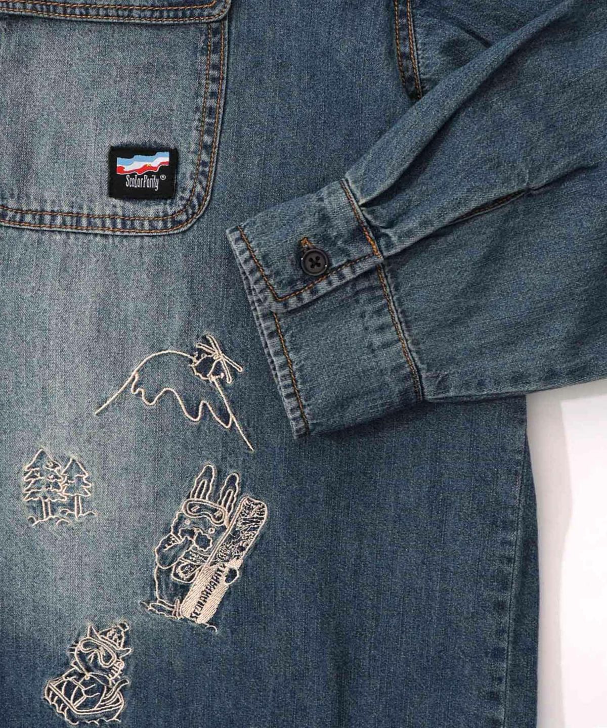 ラビルとネコのスノーメモリー刺繍デニムシャツ-26