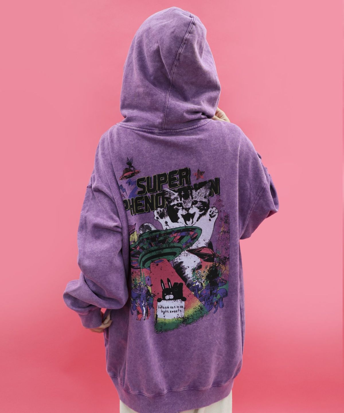 超常現象プリント ケミカル加工裏毛パーカー-4