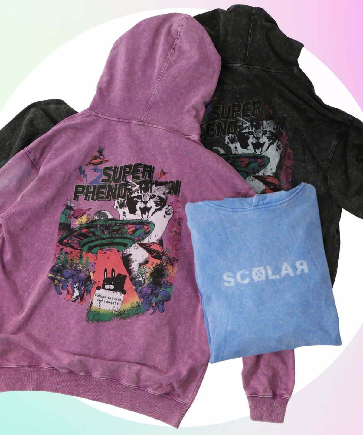 超常現象プリント ケミカル加工裏毛パーカー-6