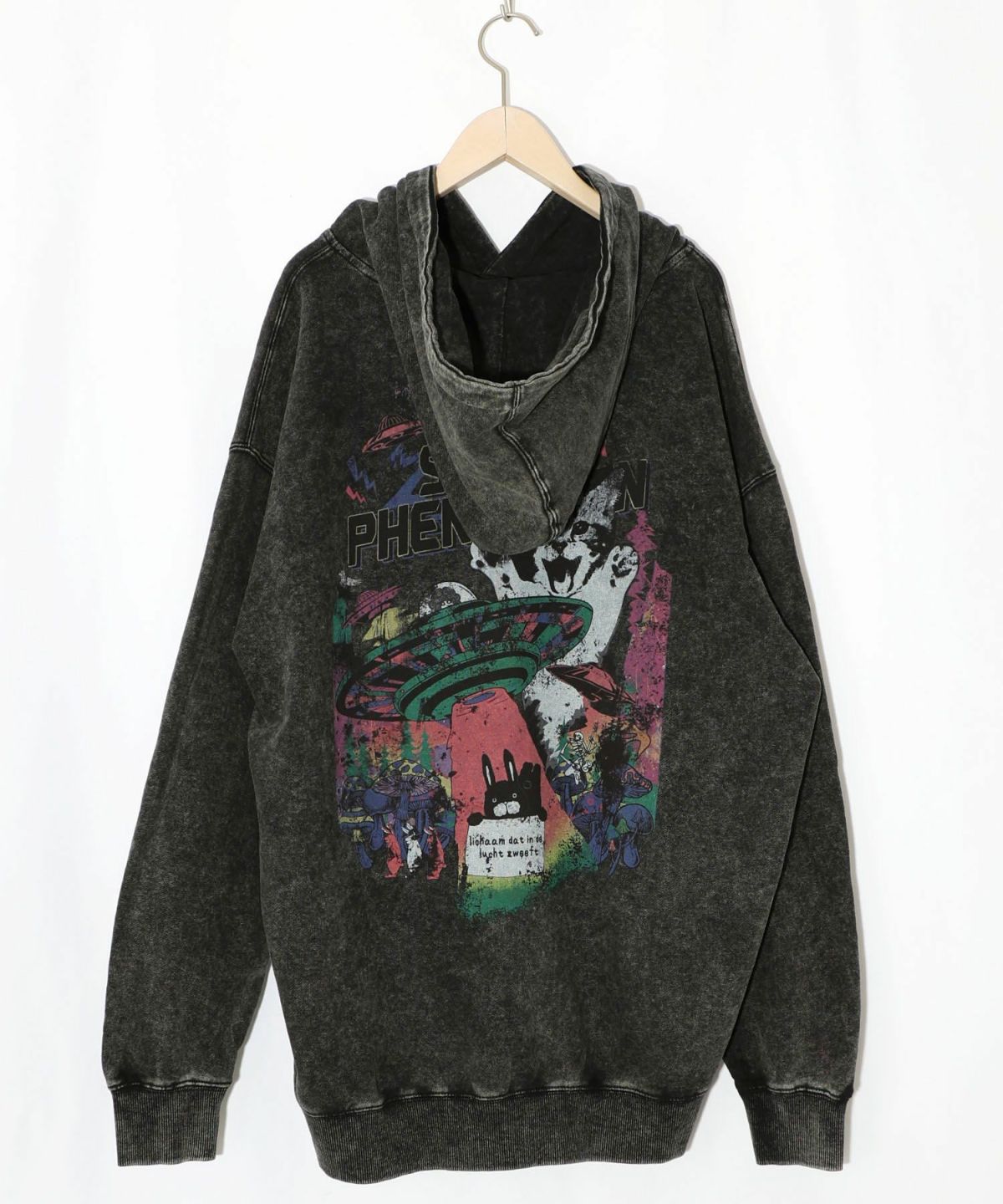 超常現象プリント ケミカル加工裏毛パーカー-2