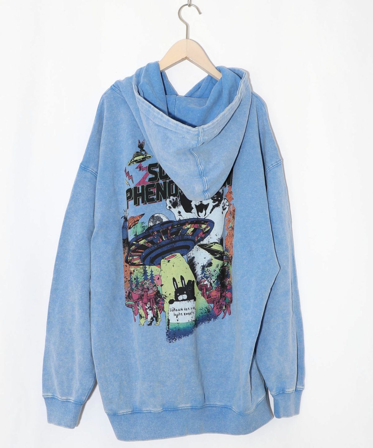 超常現象プリント ケミカル加工裏毛パーカー-5