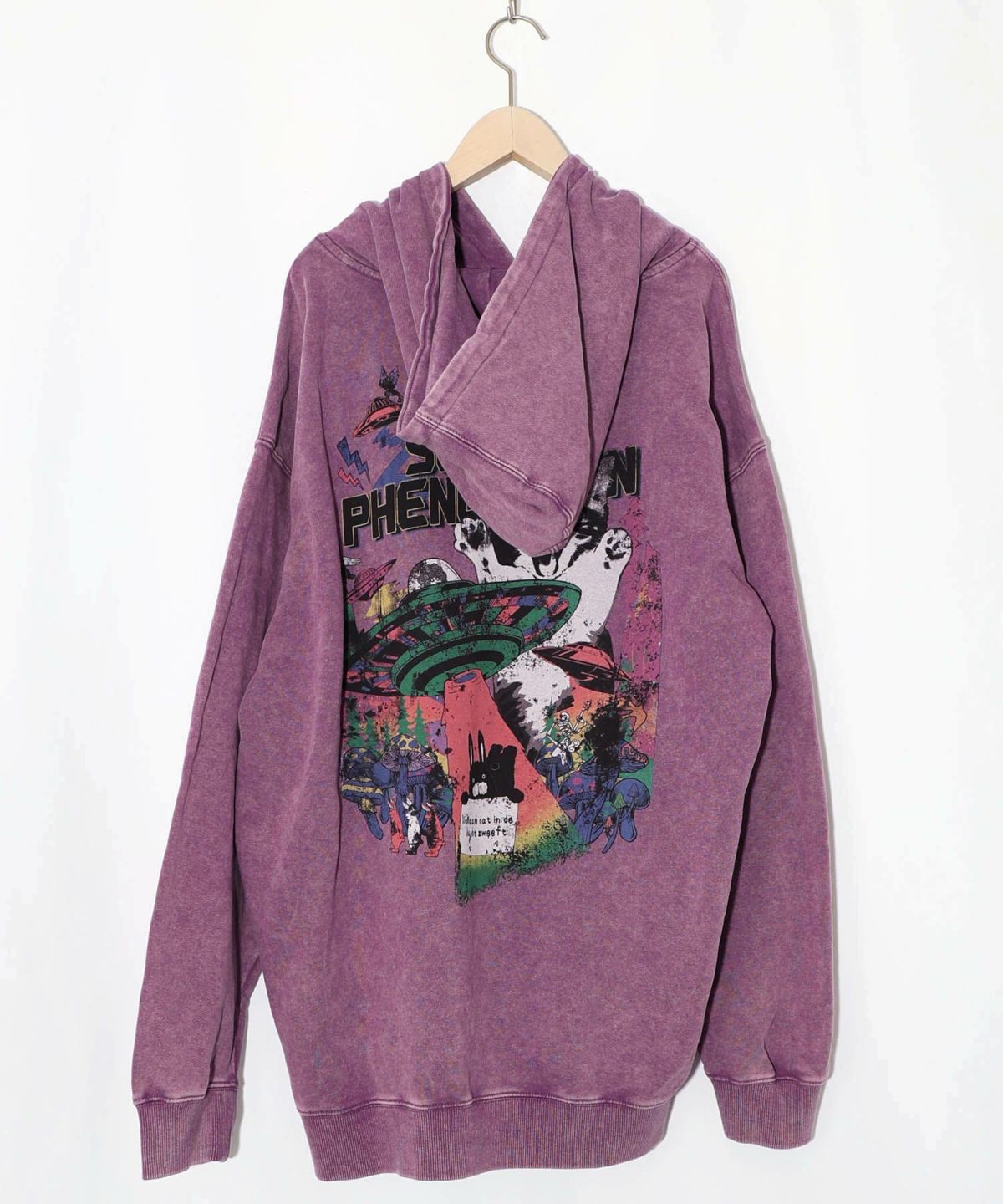 超常現象プリント ケミカル加工裏毛パーカー-8