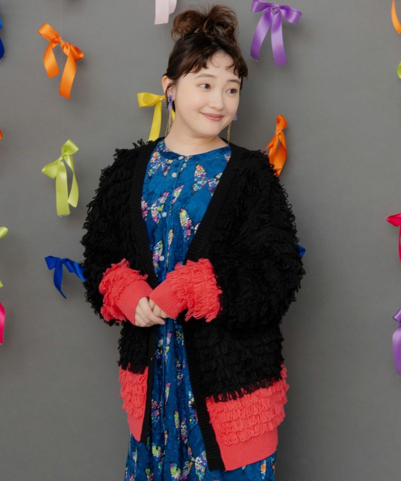 バイカラーフリンジニットカーディガン-1