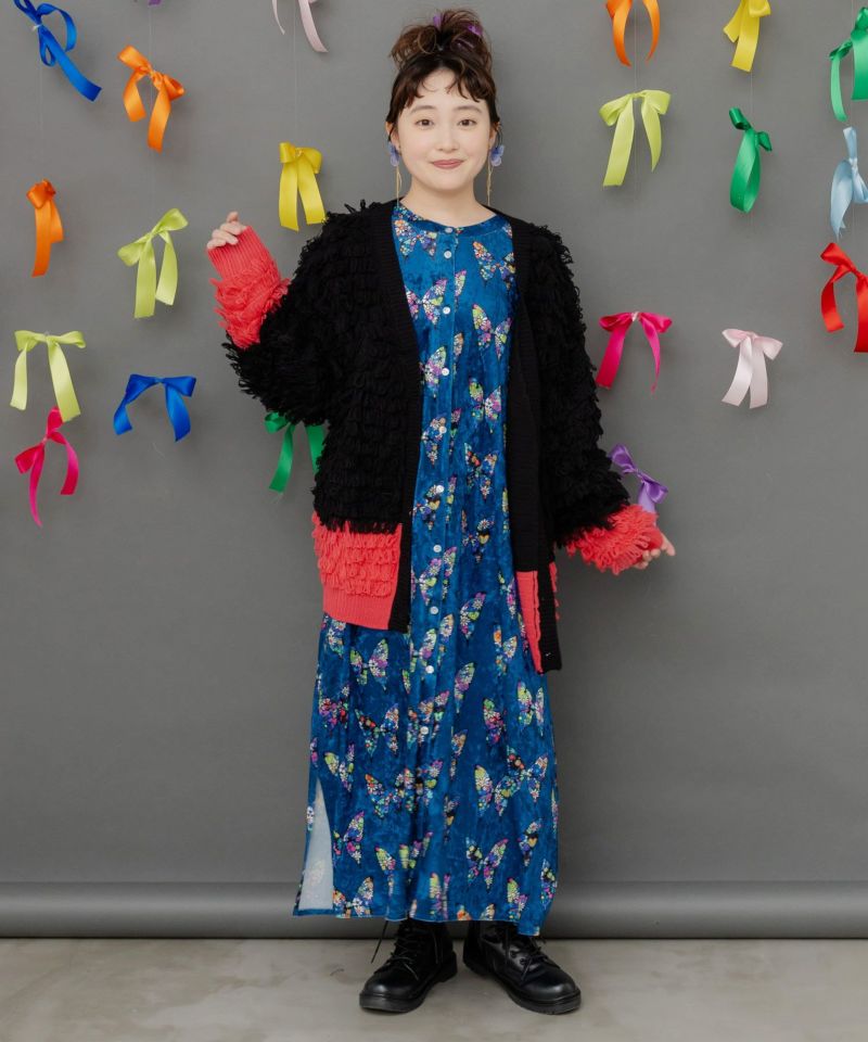 バイカラーフリンジニットカーディガン-2