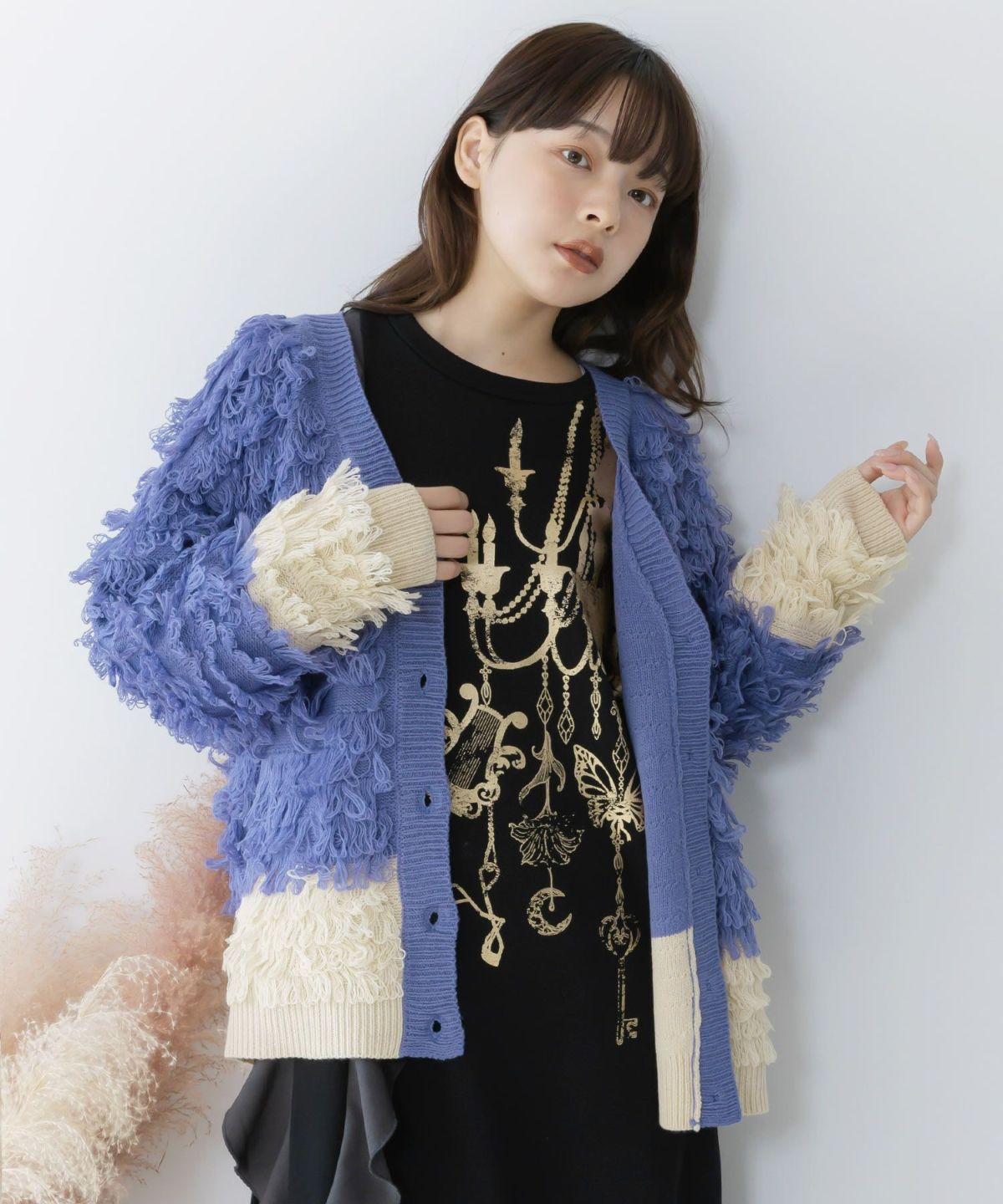 バイカラーフリンジニットカーディガン-9