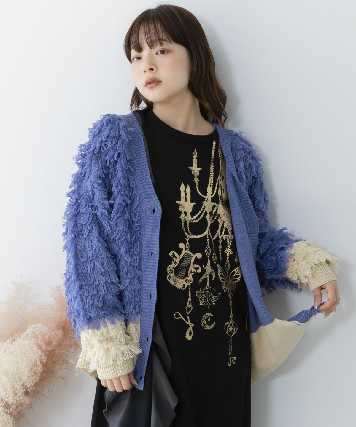 バイカラーフリンジニットカーディガン-10