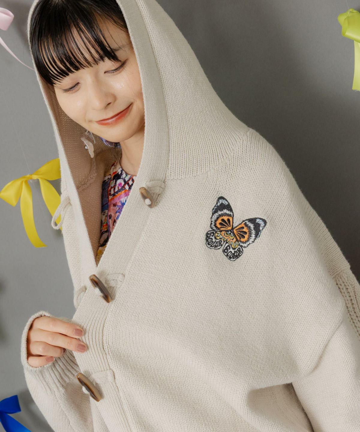 蝶刺繍ニットカーディガン-5