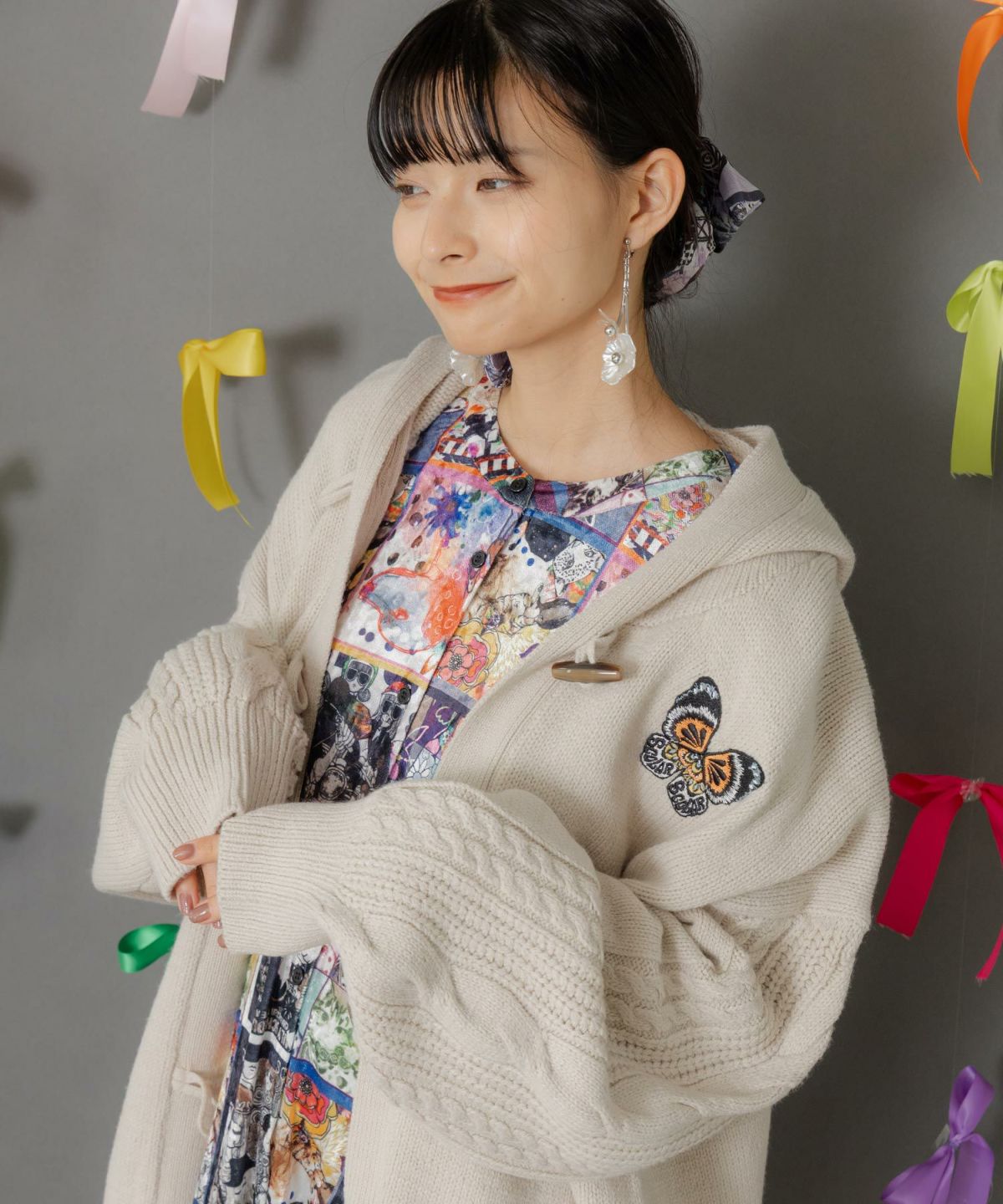 蝶刺繍ニットカーディガン-7