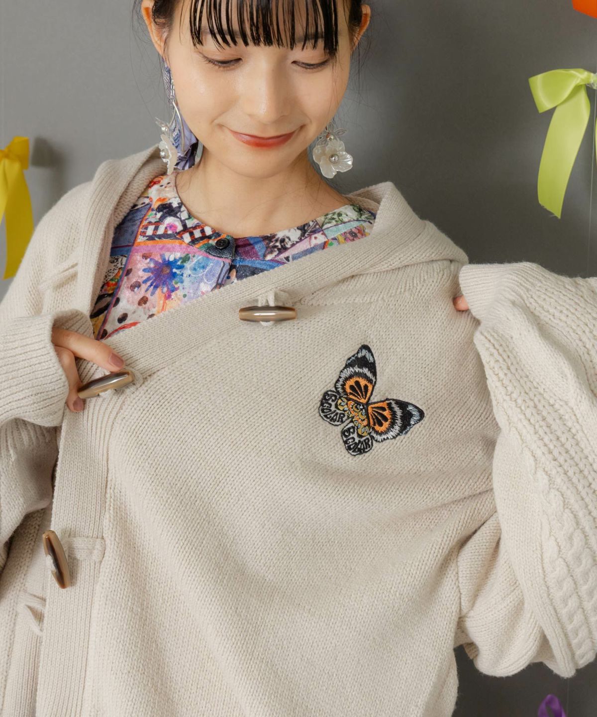 蝶刺繍ニットカーディガン-8