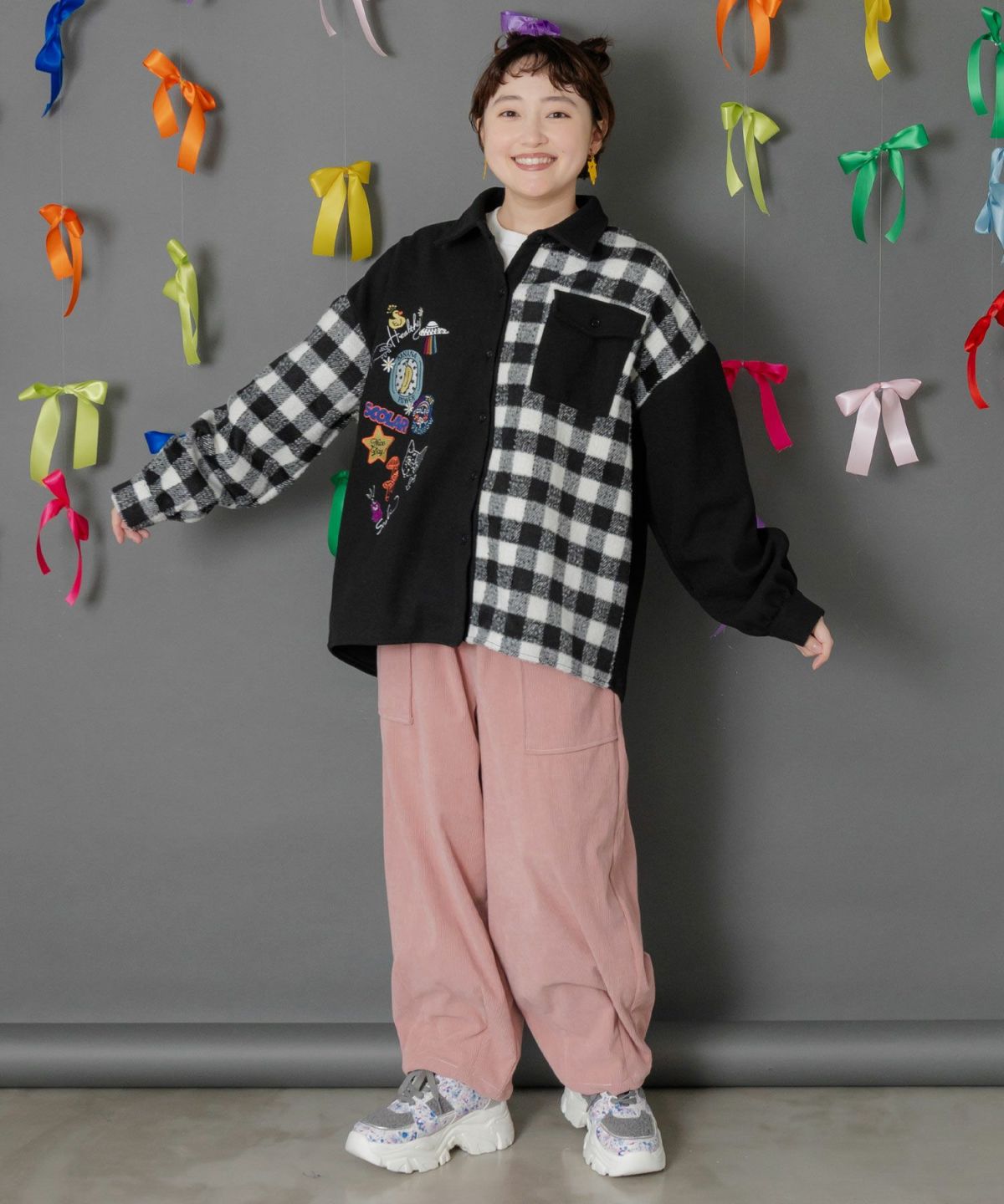 POP刺繍×チェック柄シャツ-2