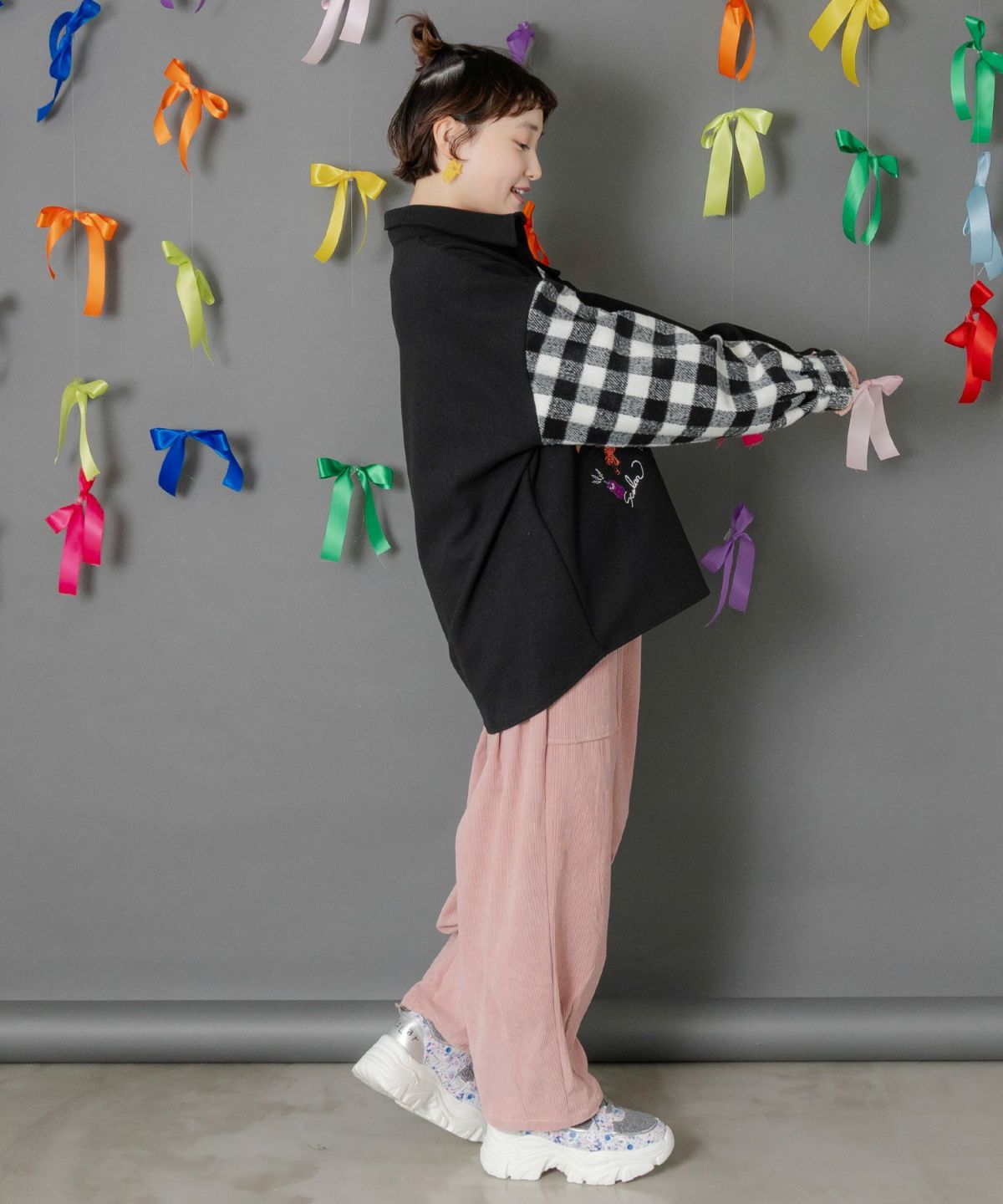 POP刺繍×チェック柄シャツ-3