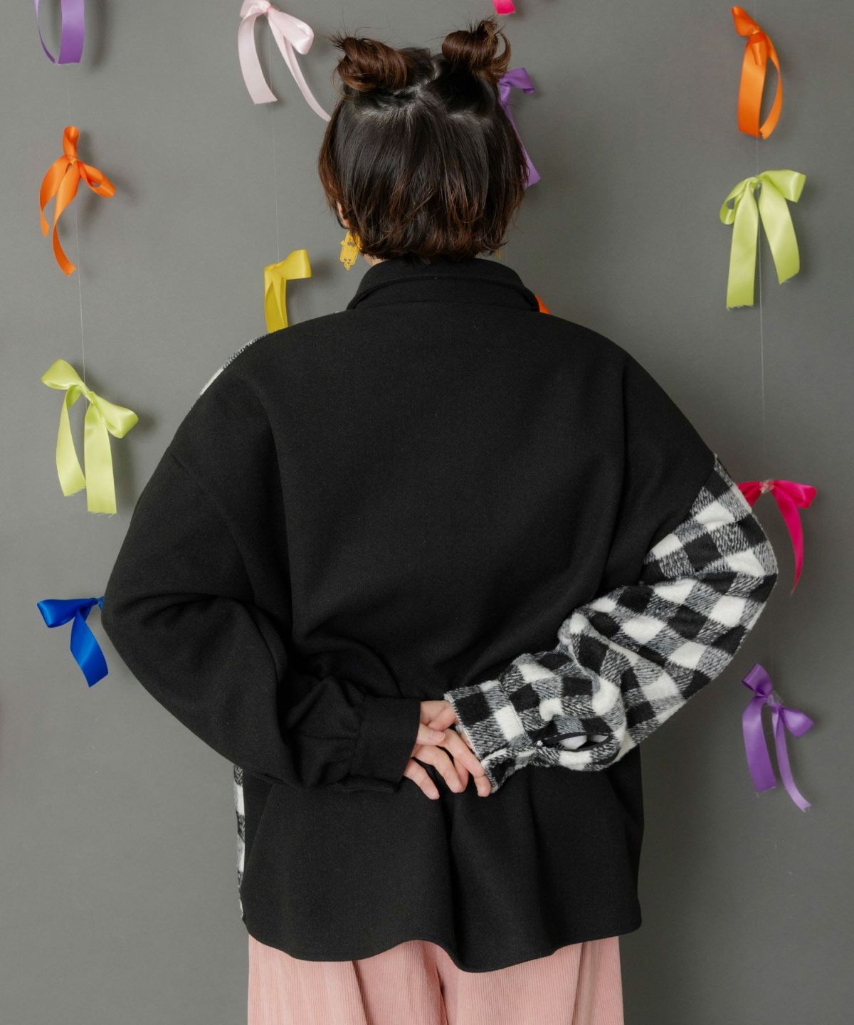 POP刺繍×チェック柄シャツ-8