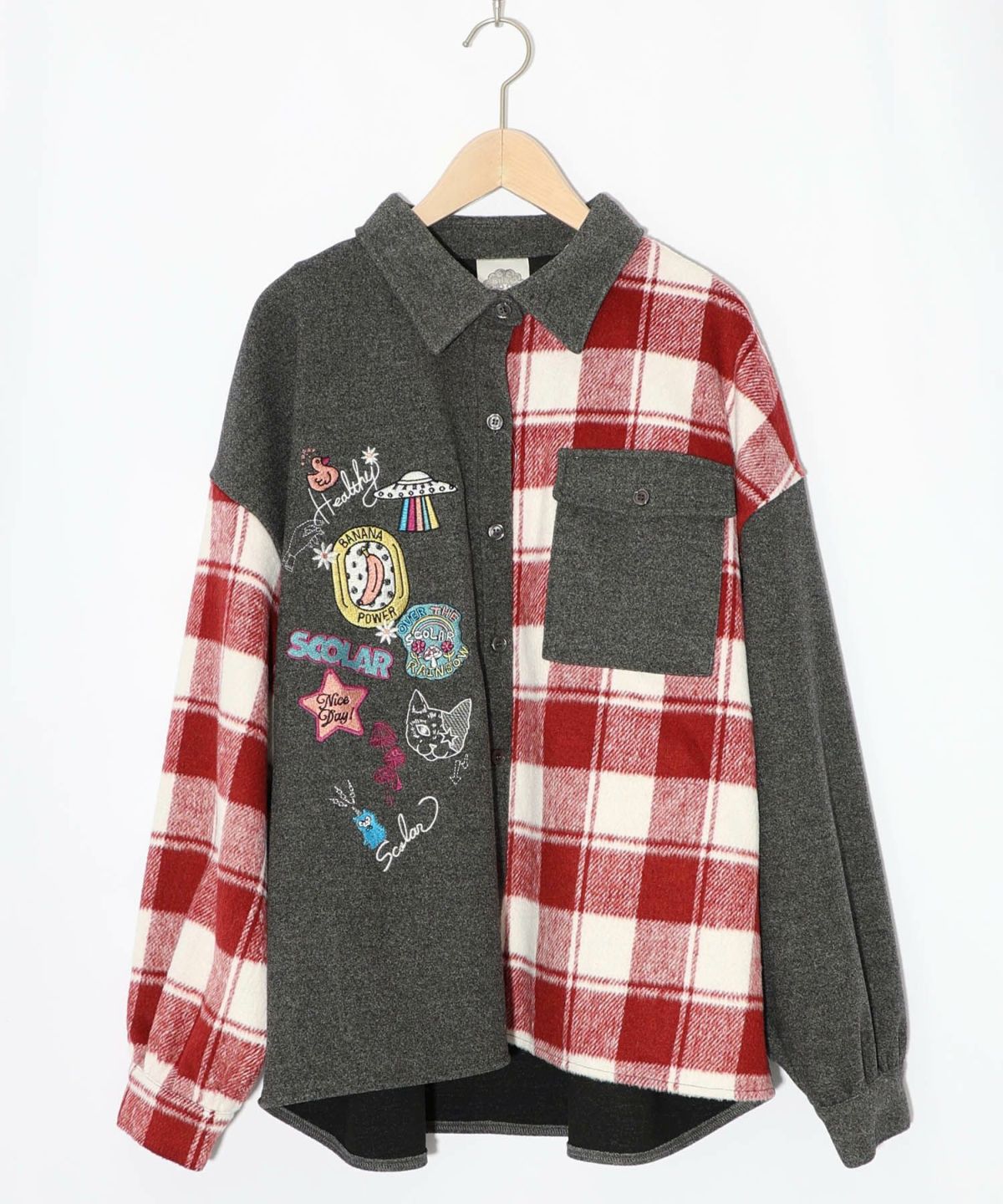 POP刺繍×チェック柄シャツ-10