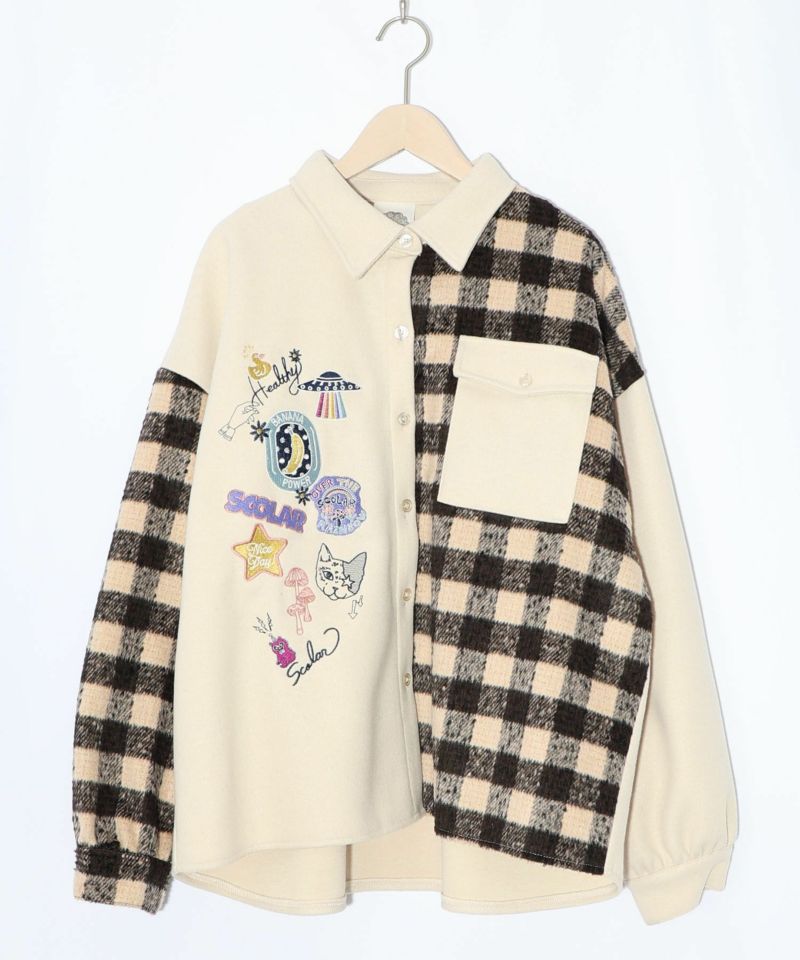 POP刺繍×チェック柄シャツ-13