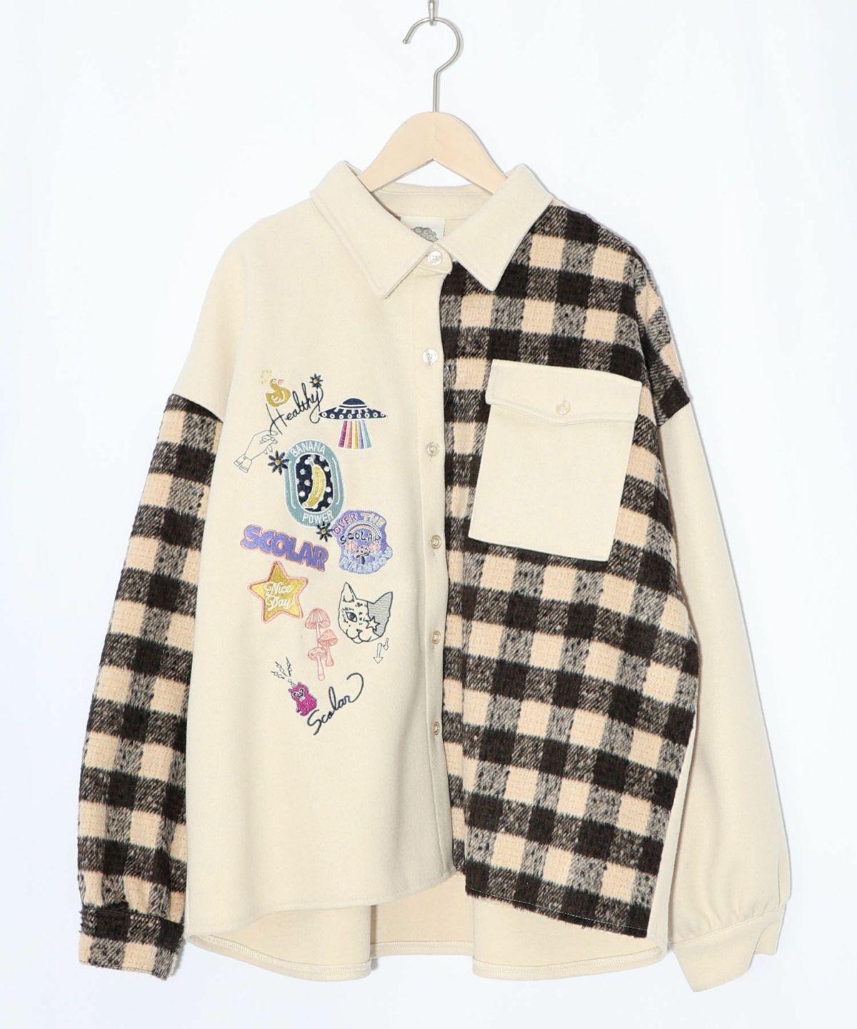 POP刺繍×チェック柄シャツ-13