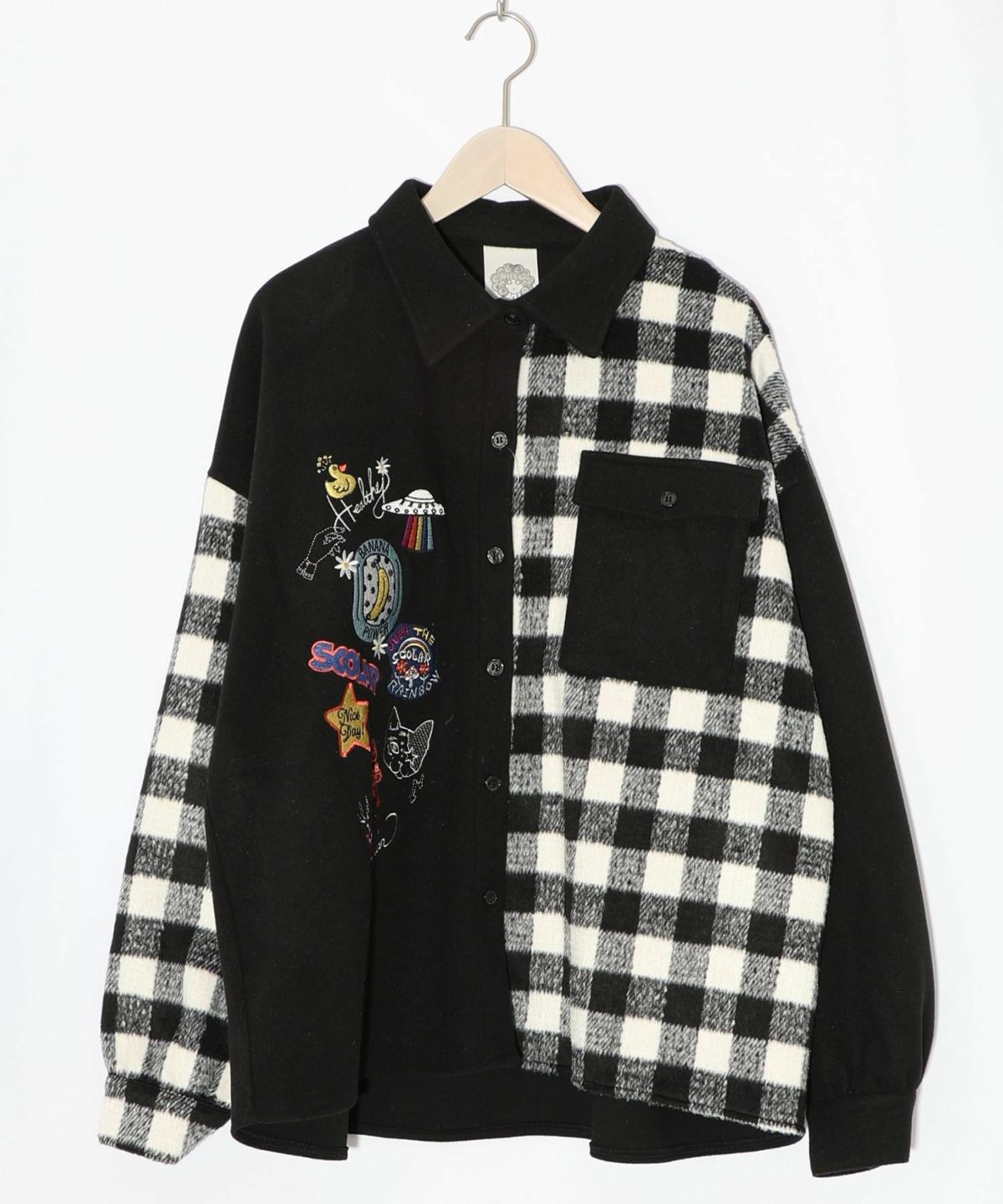 POP刺繍×チェック柄シャツ-16