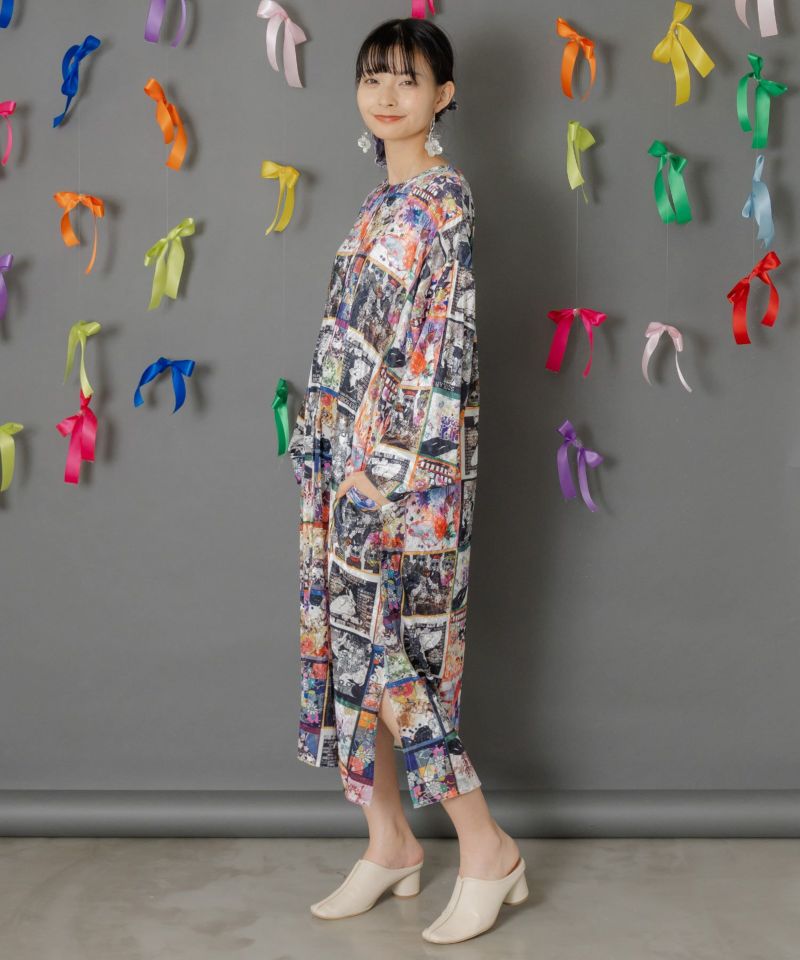 アニマル×蝶柄 前開きクラッシュベロアワンピース-9