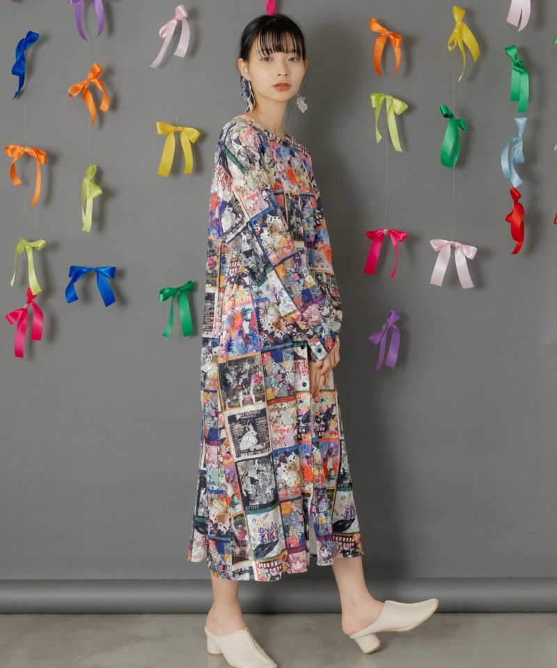 アニマル×蝶柄 前開きクラッシュベロアワンピース-10