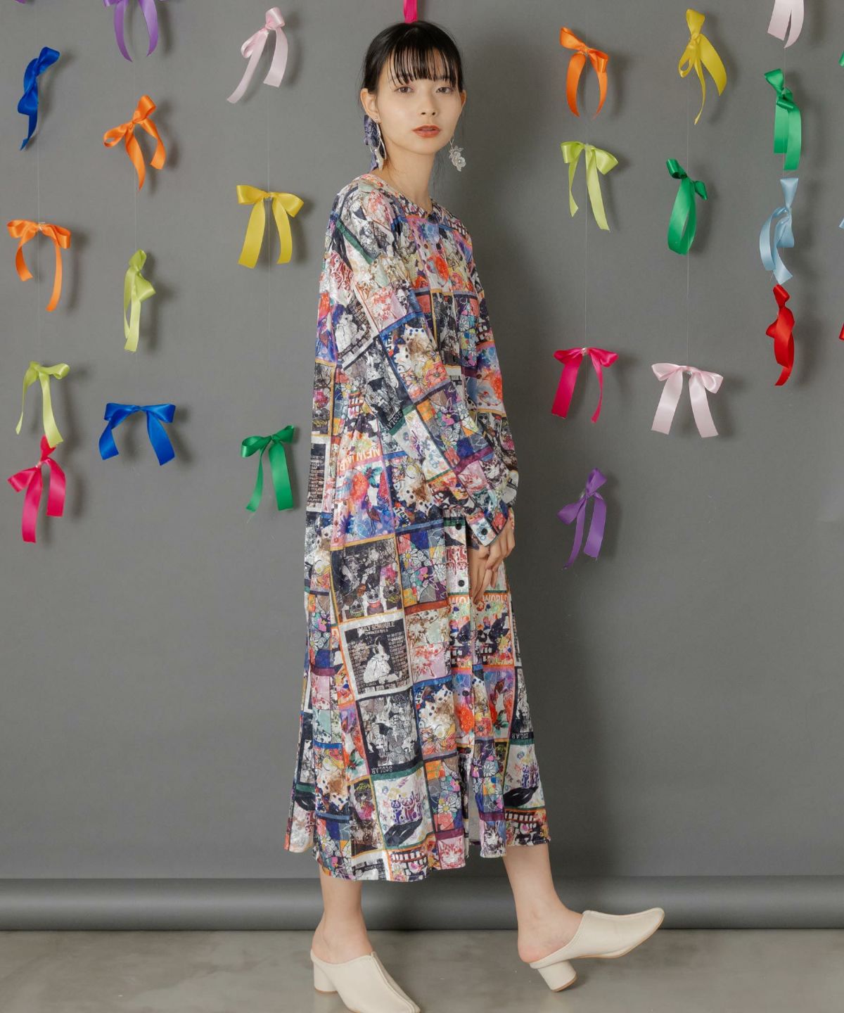 アニマル×蝶柄 前開きクラッシュベロアワンピース-10