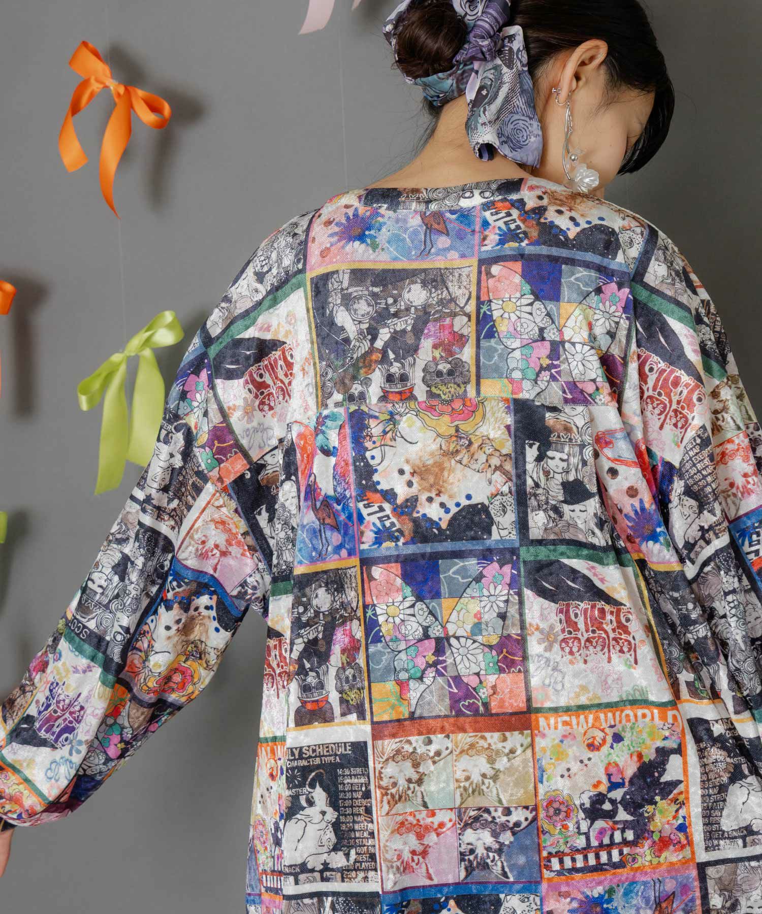 アニマル×蝶柄 前開きクラッシュベロアワンピース-12