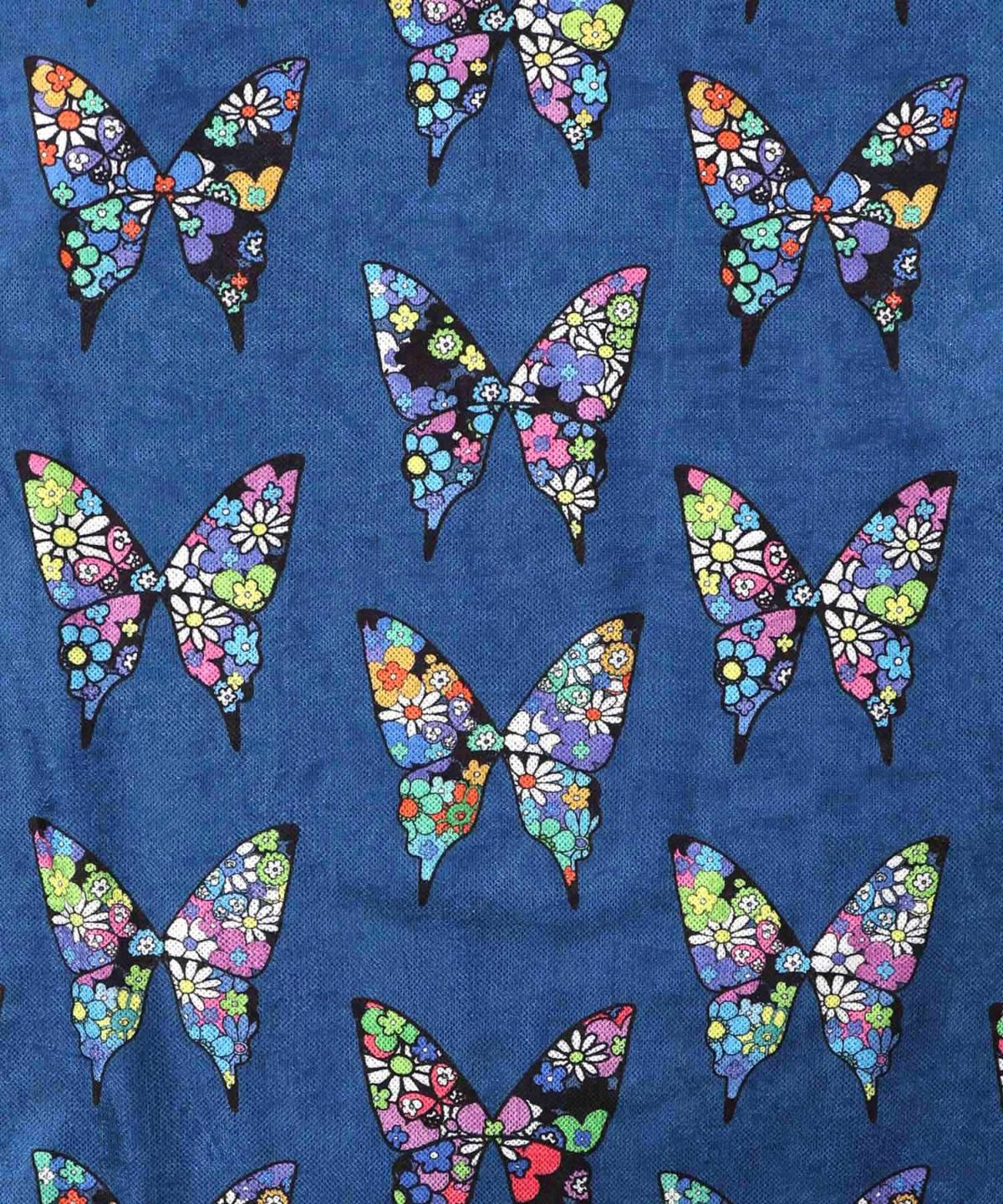 アニマル×蝶柄 前開きクラッシュベロアワンピース-15